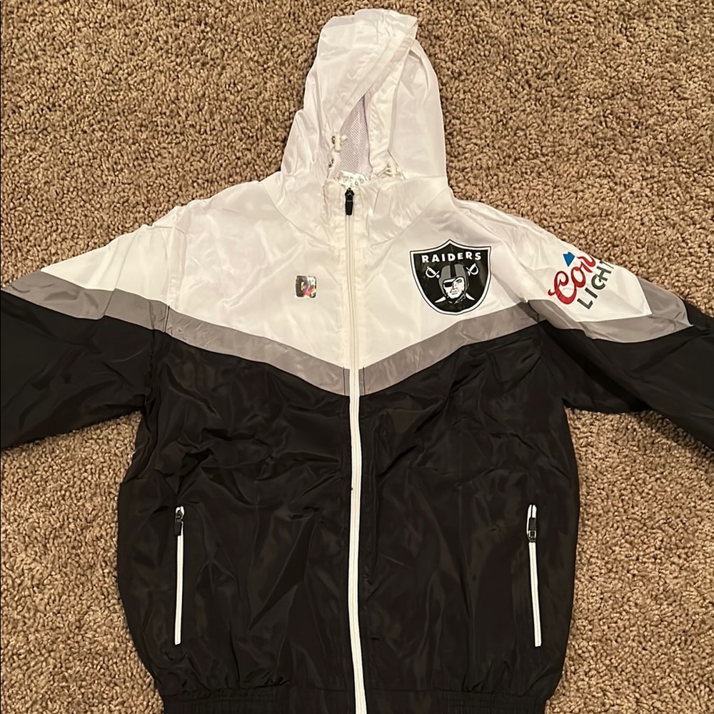 Black and White Windbreaker with Hood and Zipper